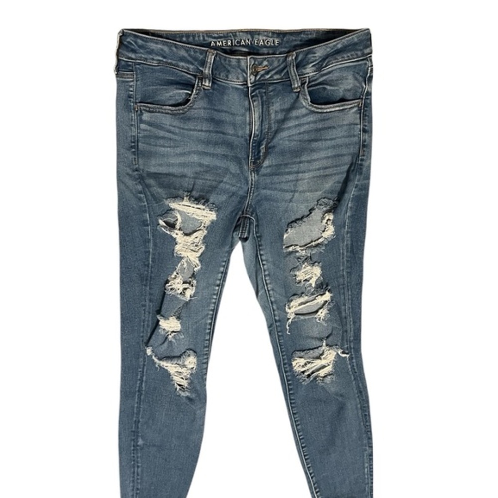 AEO Next Level Stretch Hi-rise (10”) Distressed Blue Jegging Jeans Size 14 R.